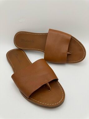 Madewell Brown Leather Slide Sandals with Toe Loop Sz 7.5